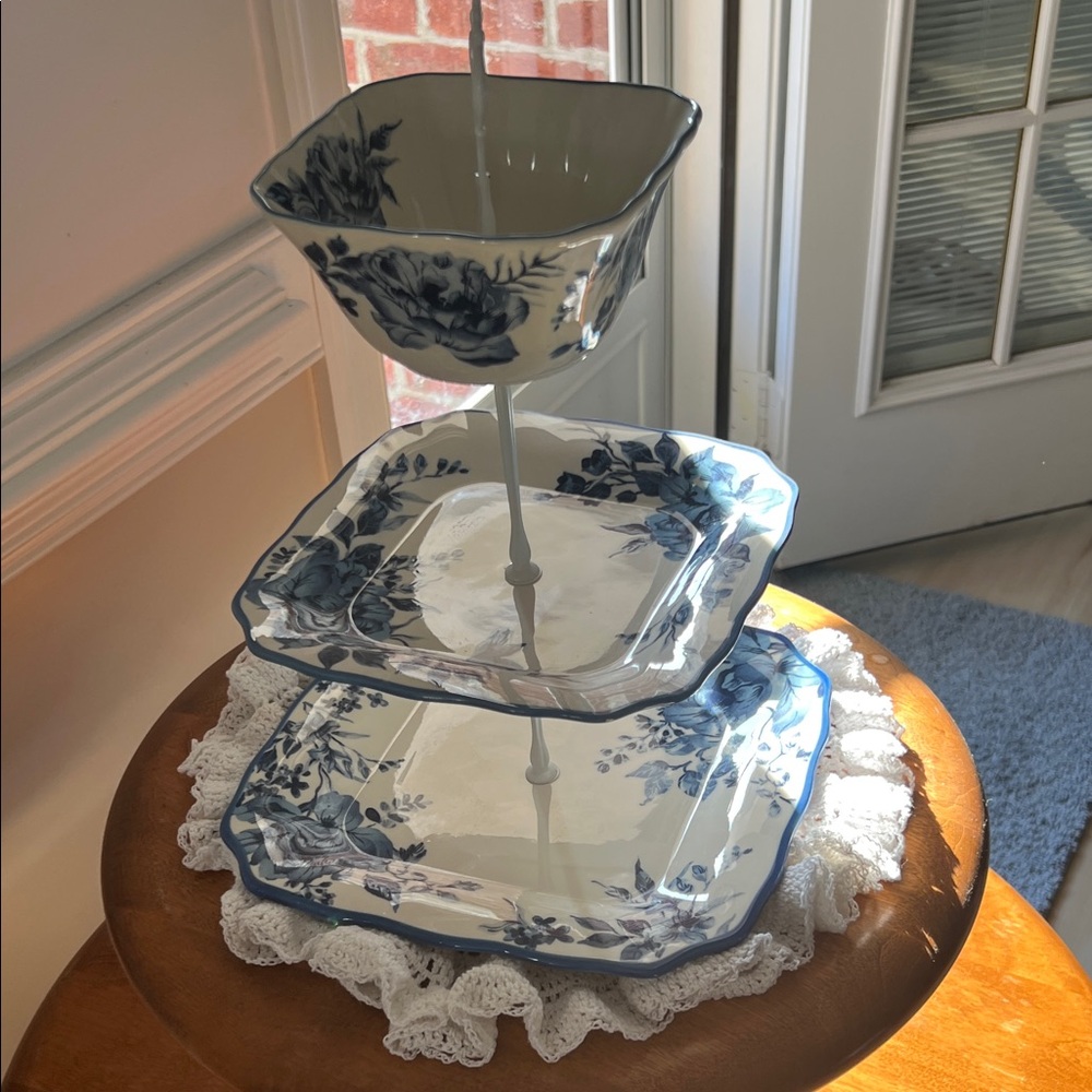 Blue Floral 3-Tier Serving Stand